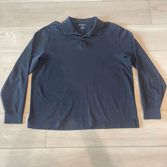 Eddie Bauer Mens‎ Long SLeeve Top L Black Collared 100% Cotton Classic Basic - Picture 1 of 8